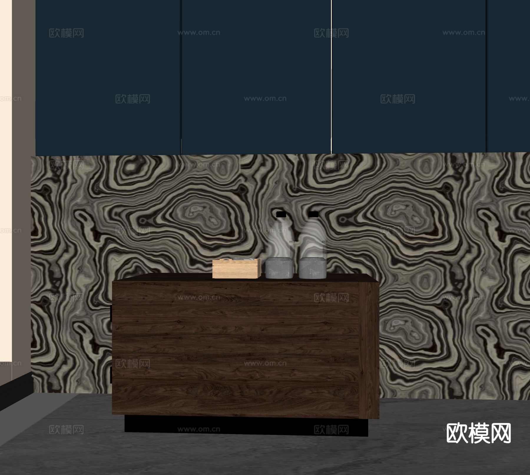 现代床头柜su模型下载（渲染图1）