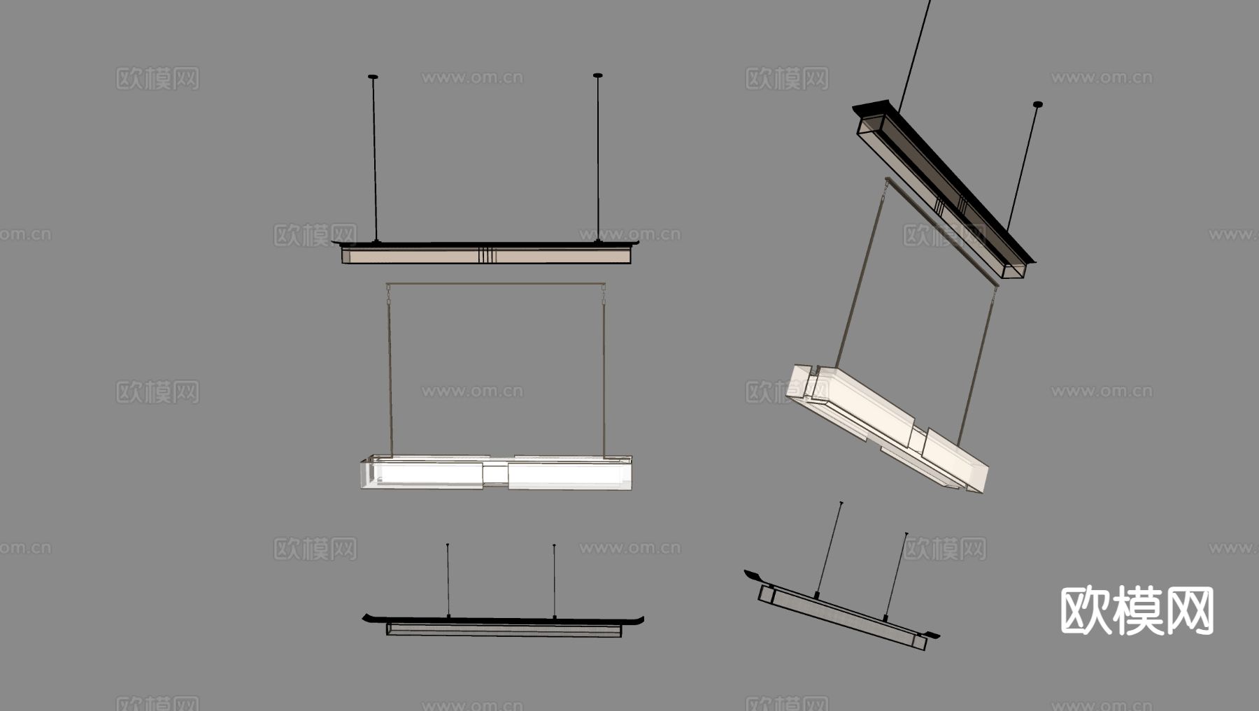 新中式吊灯 长条吊灯su模型