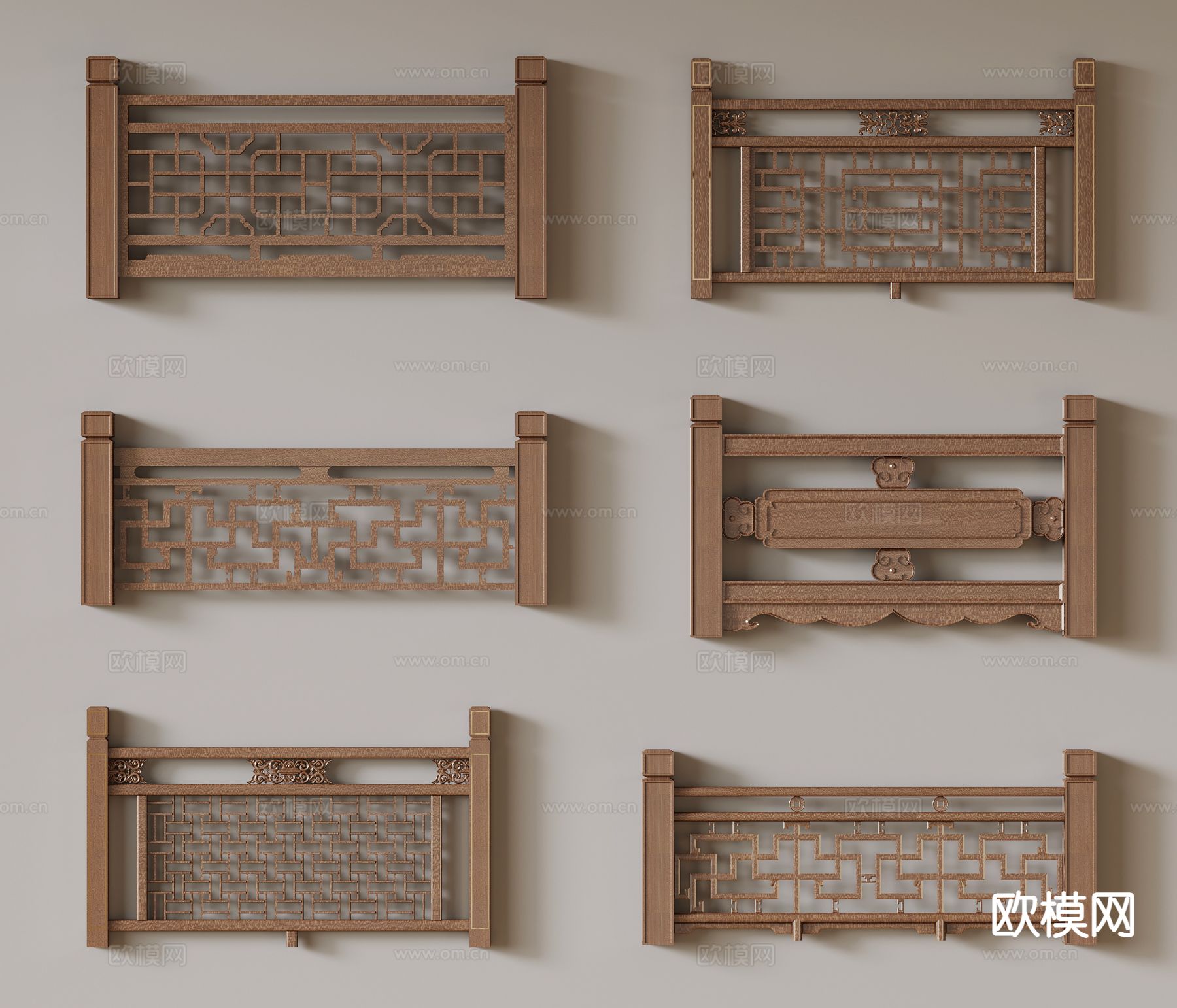 新中式栏杆 实木栏杆 护栏3d模型