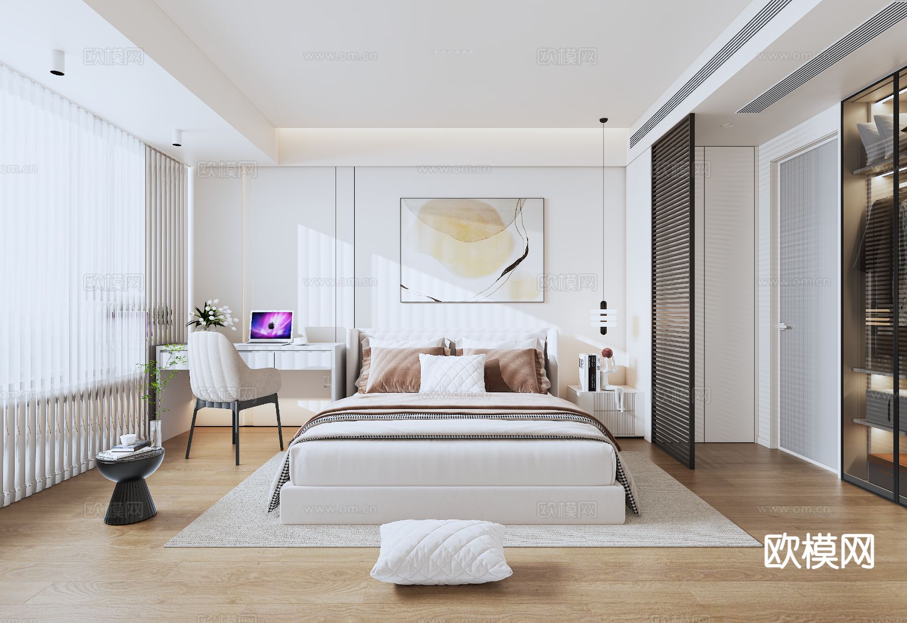 奶油风卧室 主卧su模型下载（渲染图2）