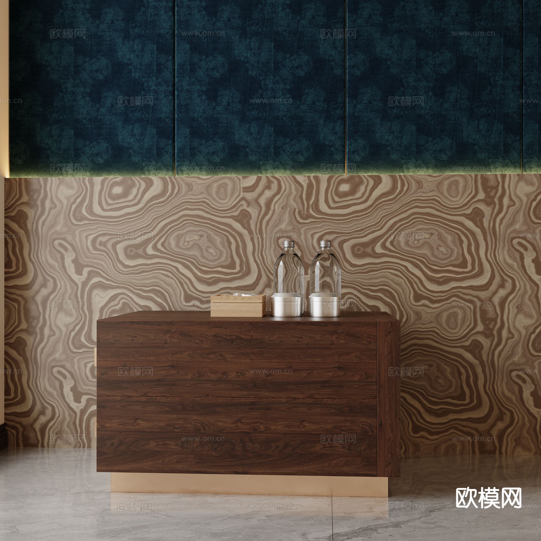 现代床头柜su模型下载（渲染图2）