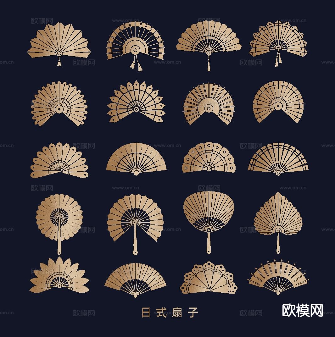 日式竹编扇 纸扇 手绘扇子 剪影su模型下载（渲染图1）