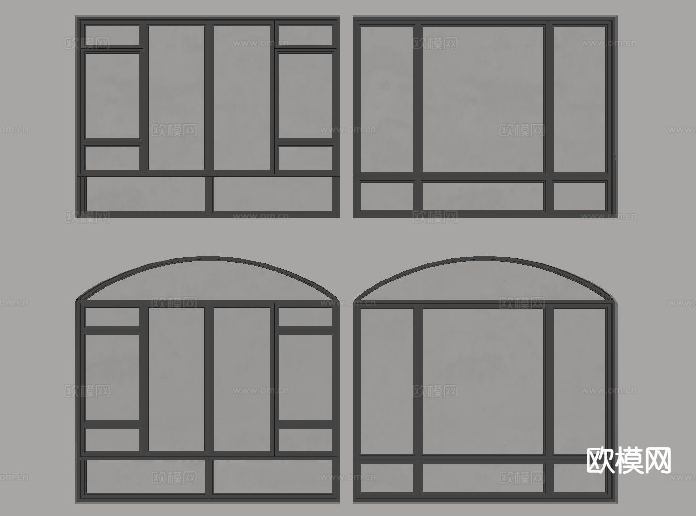 铝合金窗户 矩形窗 弧形窗su模型