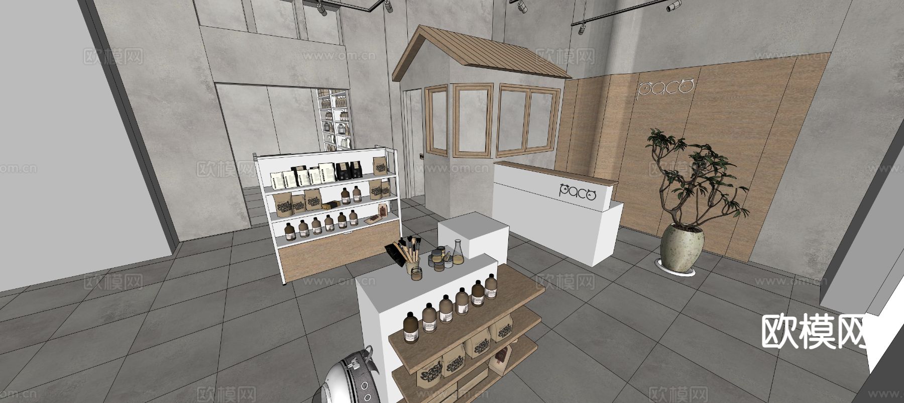 现代原木宠物店su模型下载（渲染图1）
