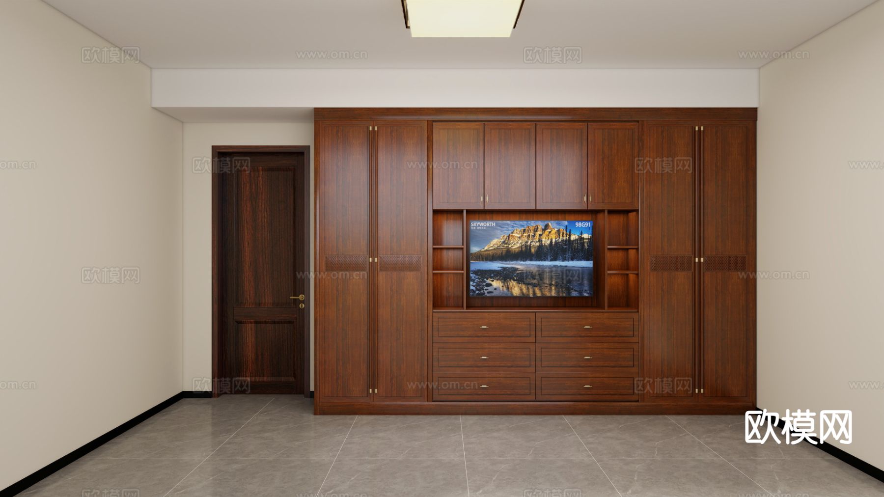 黑檀实木衣柜免费3d模型下载