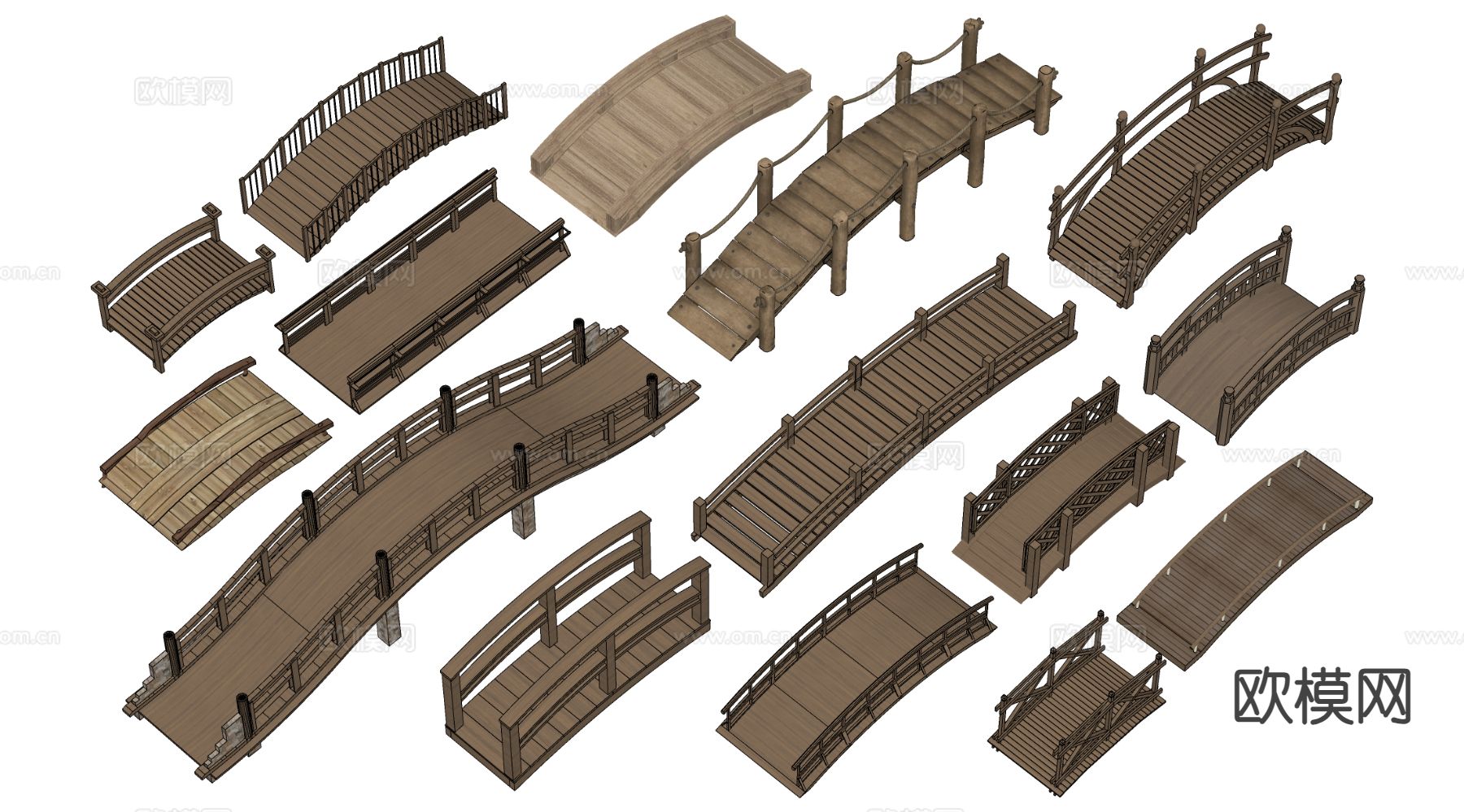 木桥 木栈道 木拱桥su模型