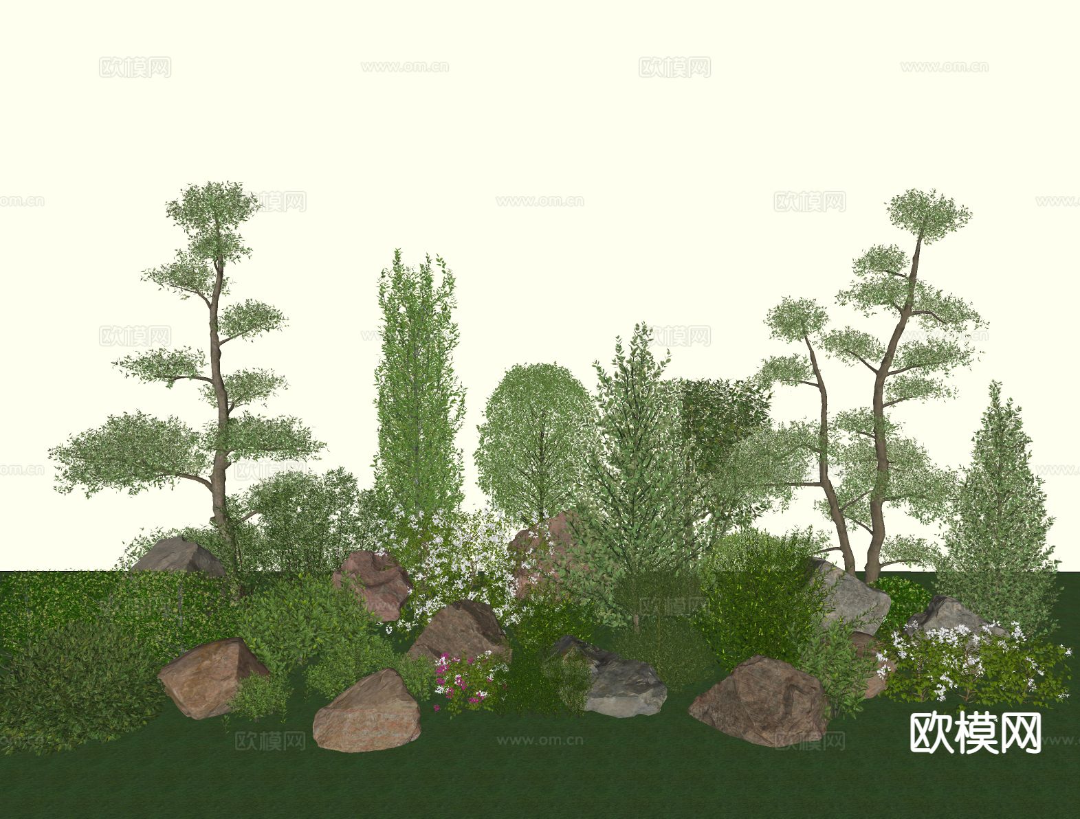 造型灌木 修剪灌木 绿化带su模型下载（渲染图1）