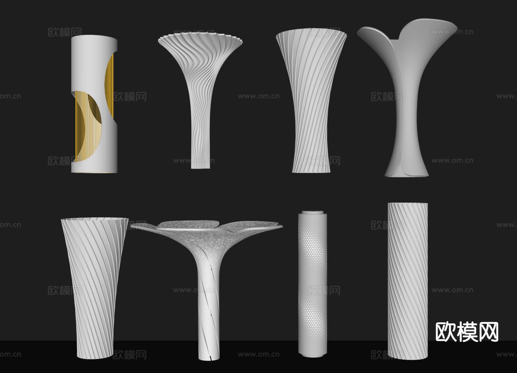 异形柱子 花瓣柱 螺旋柱 波纹柱su模型下载（渲染图1）