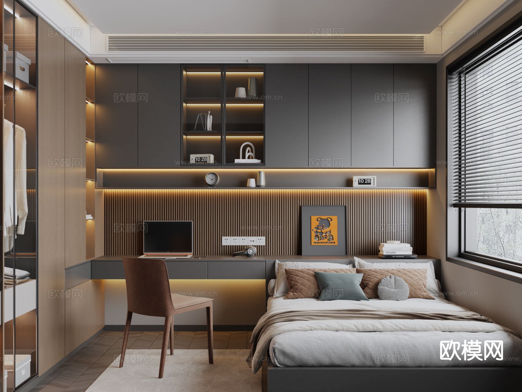 意式榻榻米卧室3d模型下载