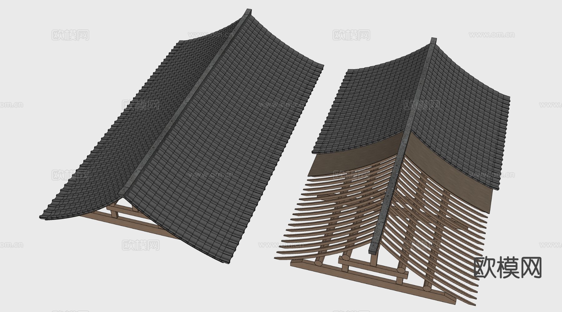 中式屋顶 屋檐 房檐 瓦片su模型