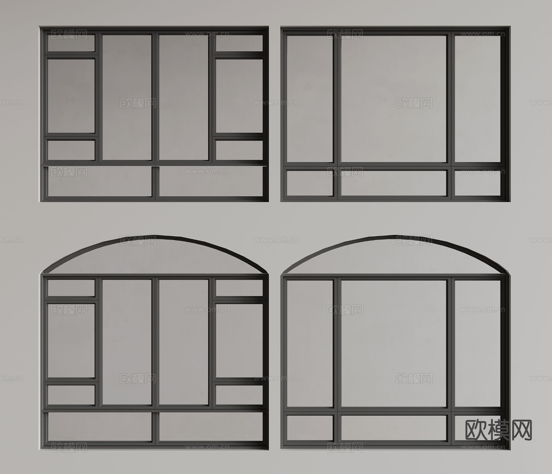铝合金窗户 矩形窗 弧形窗su模型