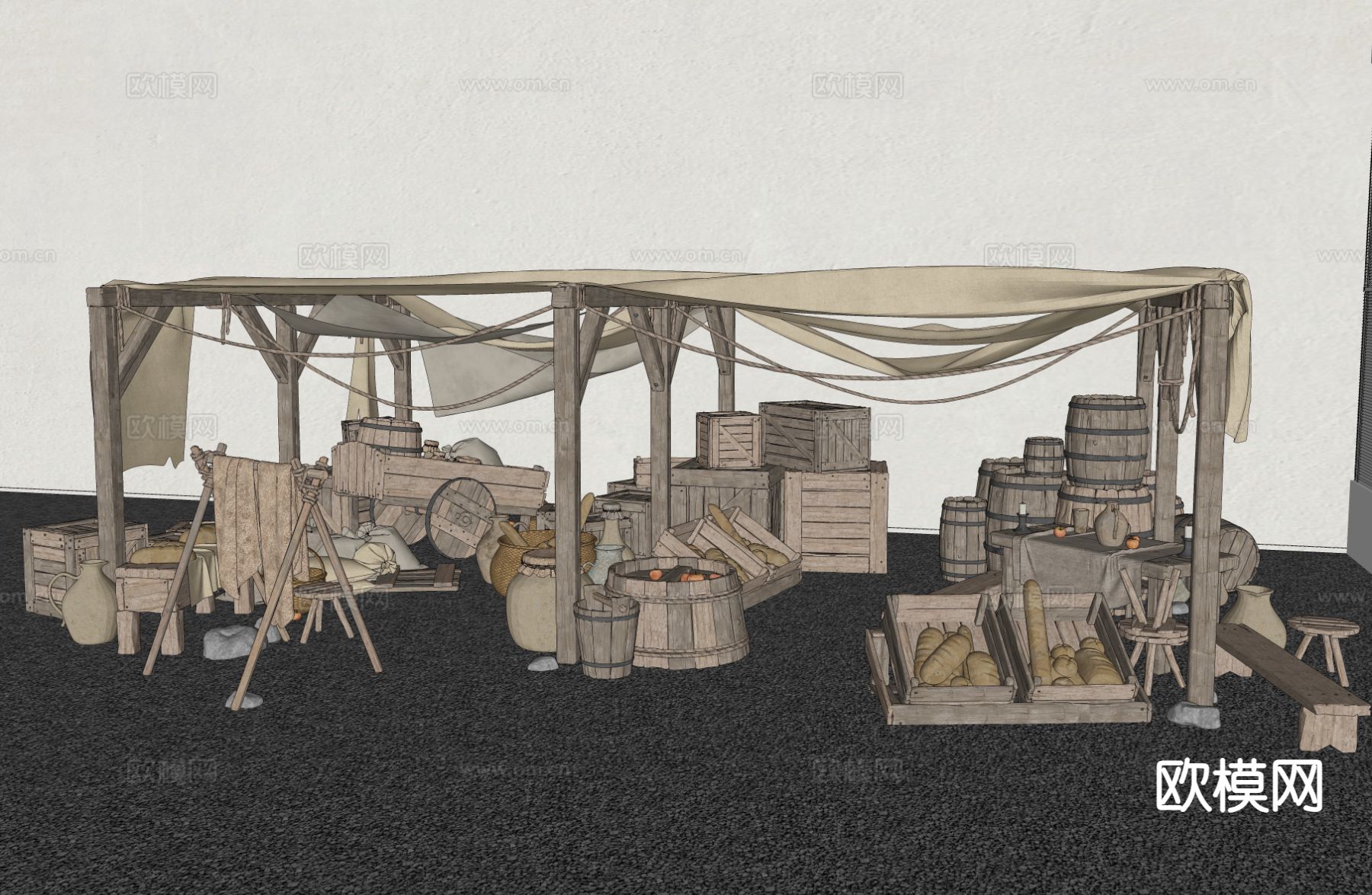 中式摊位 古代摊位 集市摊位su模型下载（渲染图1）