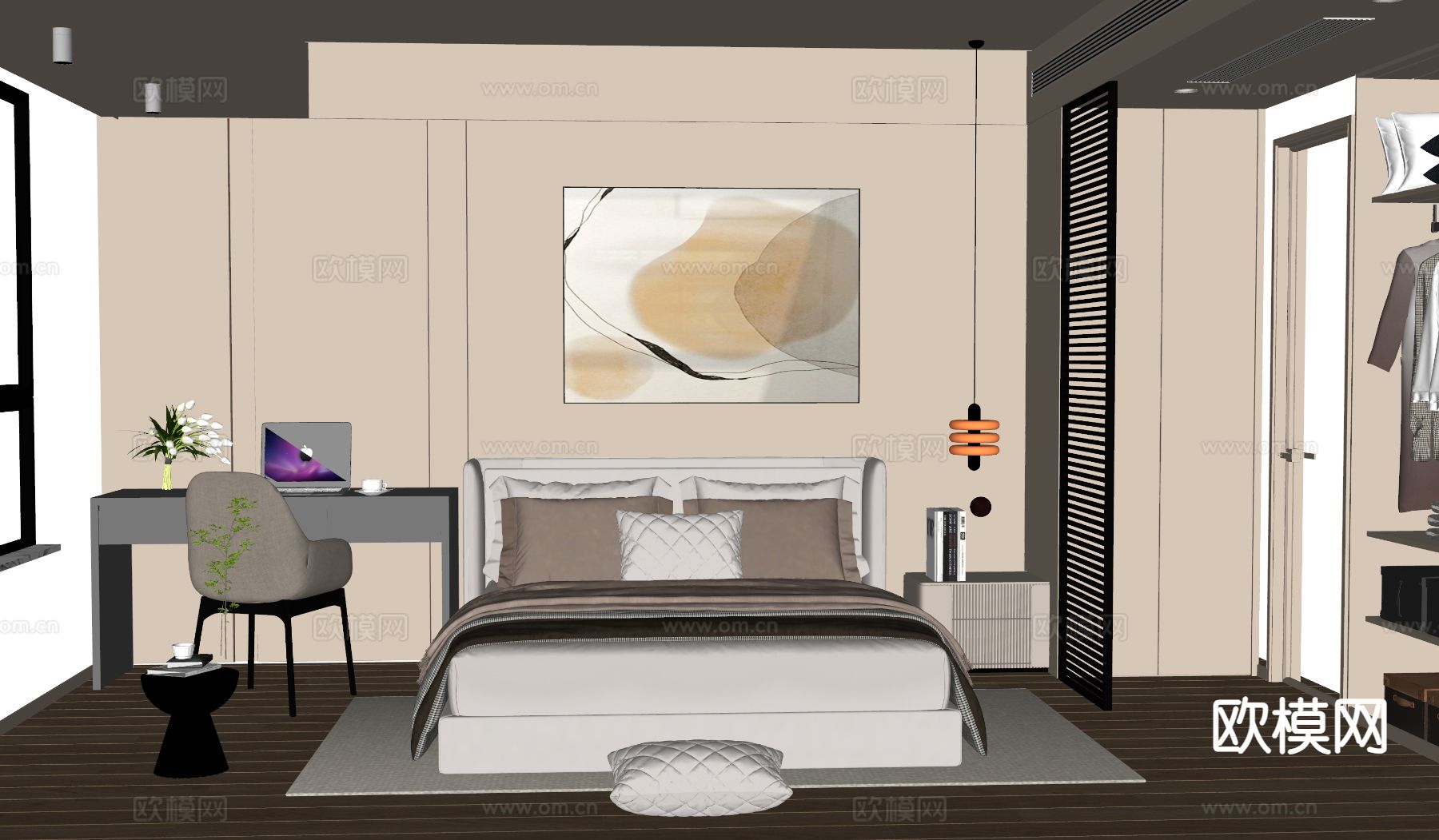 奶油风卧室 主卧su模型下载（渲染图1）