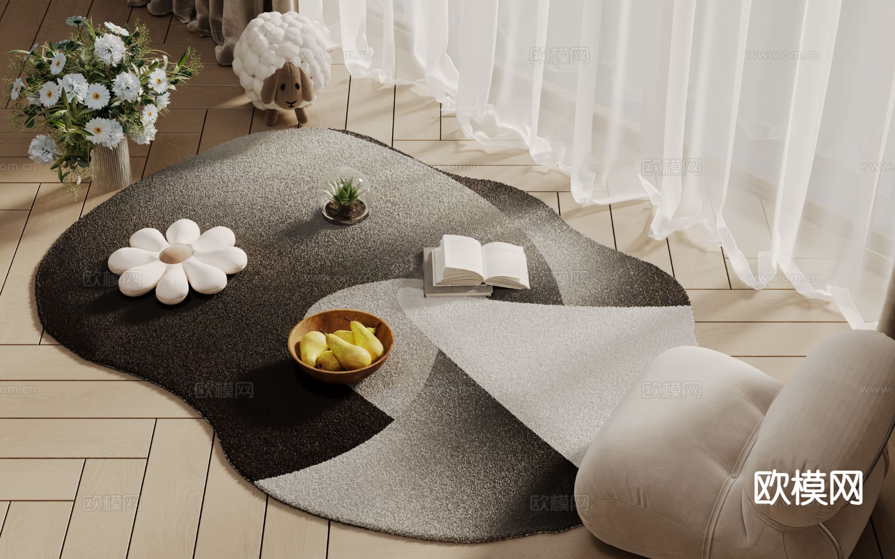 现代地毯su模型下载（渲染图2）