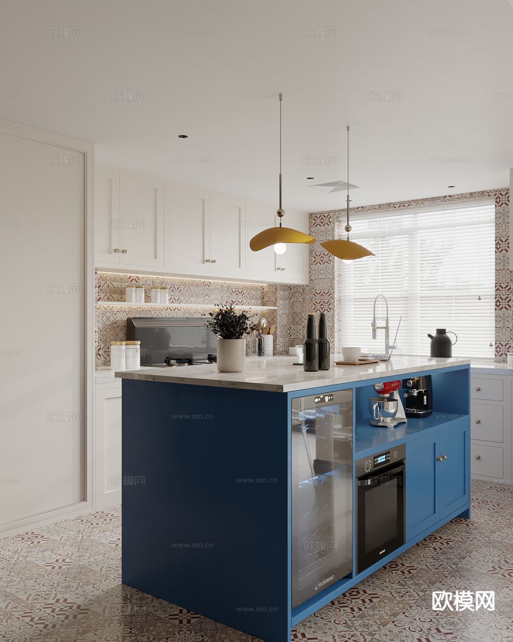 北欧中岛厨房 开放式厨房3d模型下载