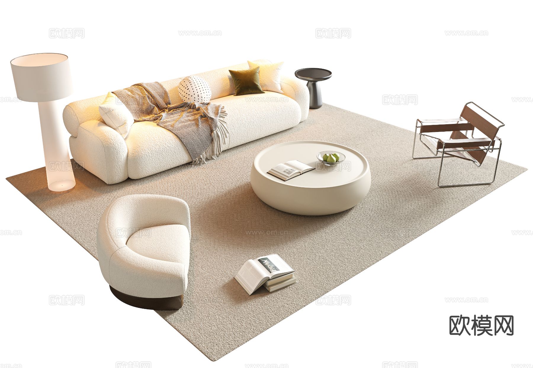 奶油风组合沙发3d模型下载（渲染图1）