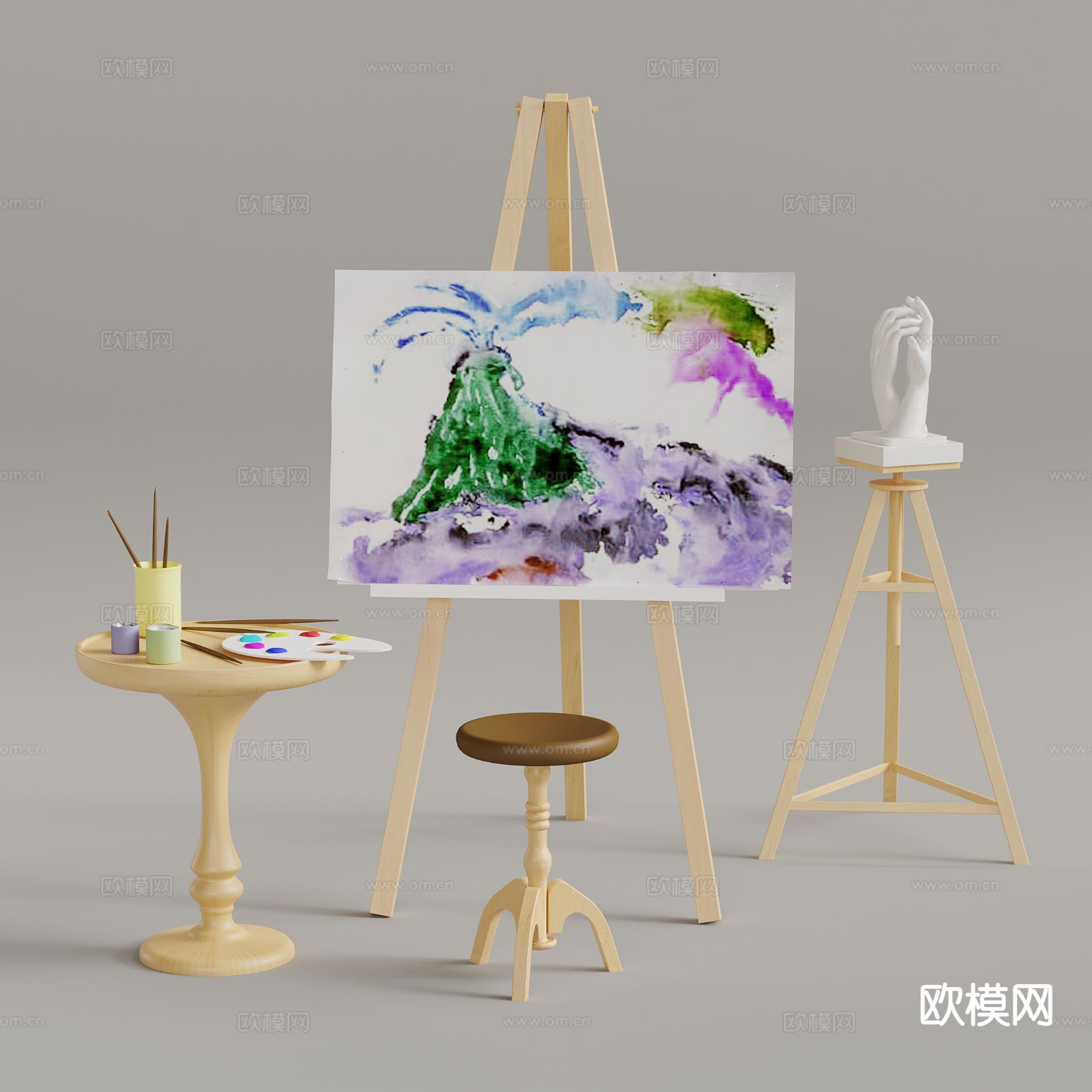 现代画具 花架 绘画工具3d模型