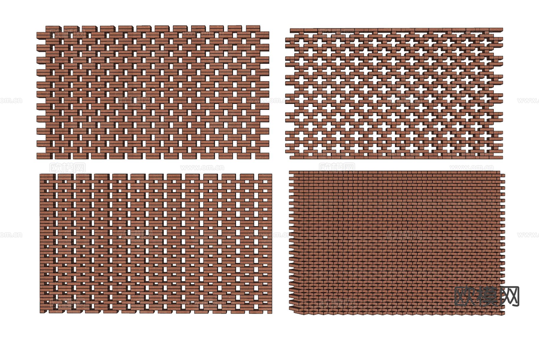 现代红砖砖隔断su模型