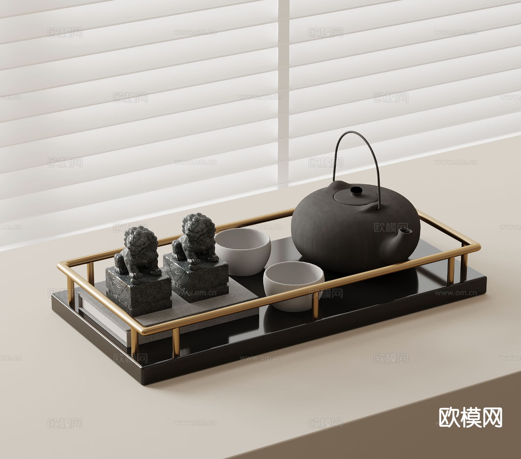 新中式茶具 茶壶 茶杯su模型下载（渲染图2）