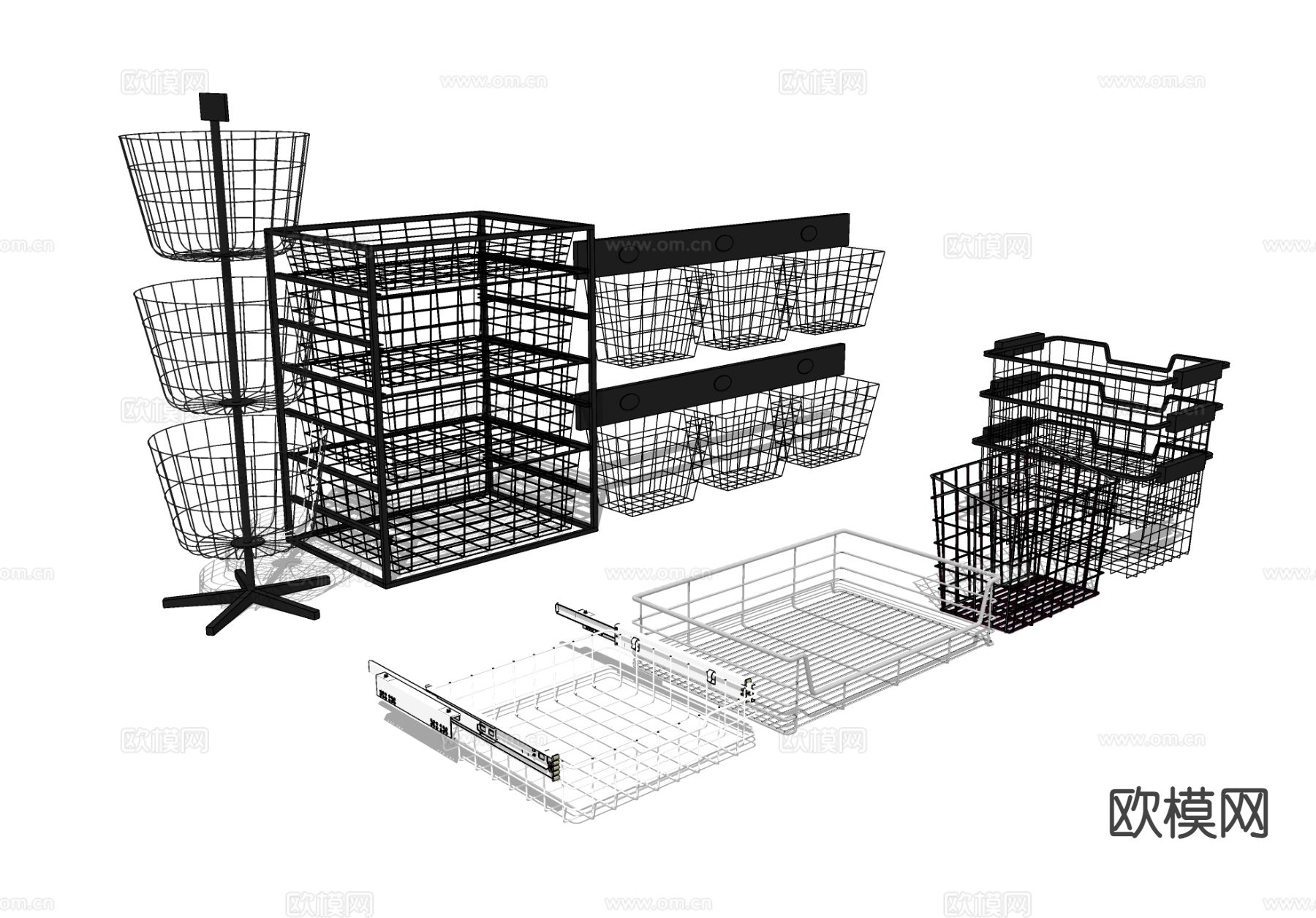 铁架篮子 置物架 收纳架su模型