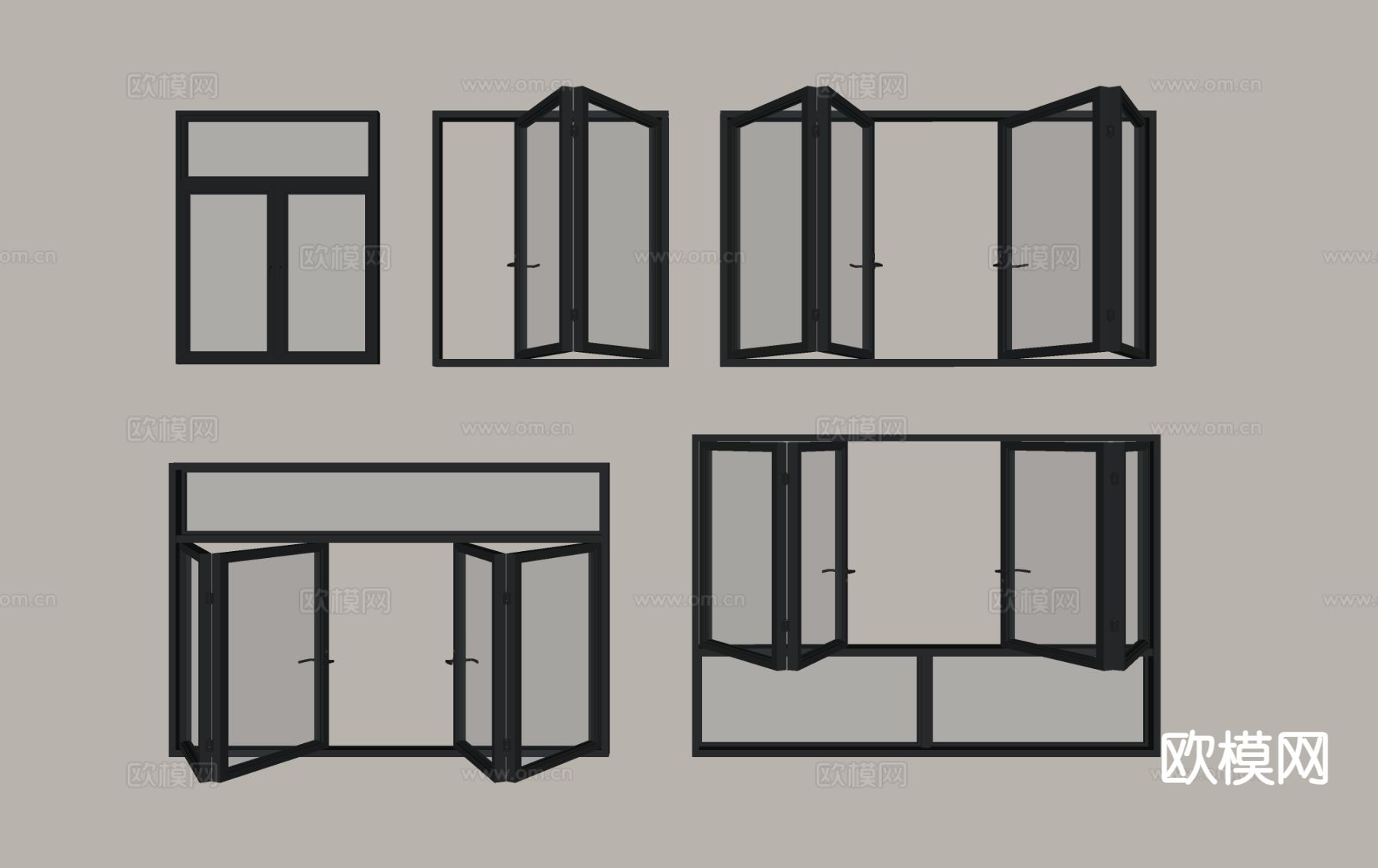 现代折叠窗 窗户su模型