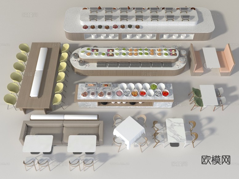 簡約自助餐廳3d模型下載