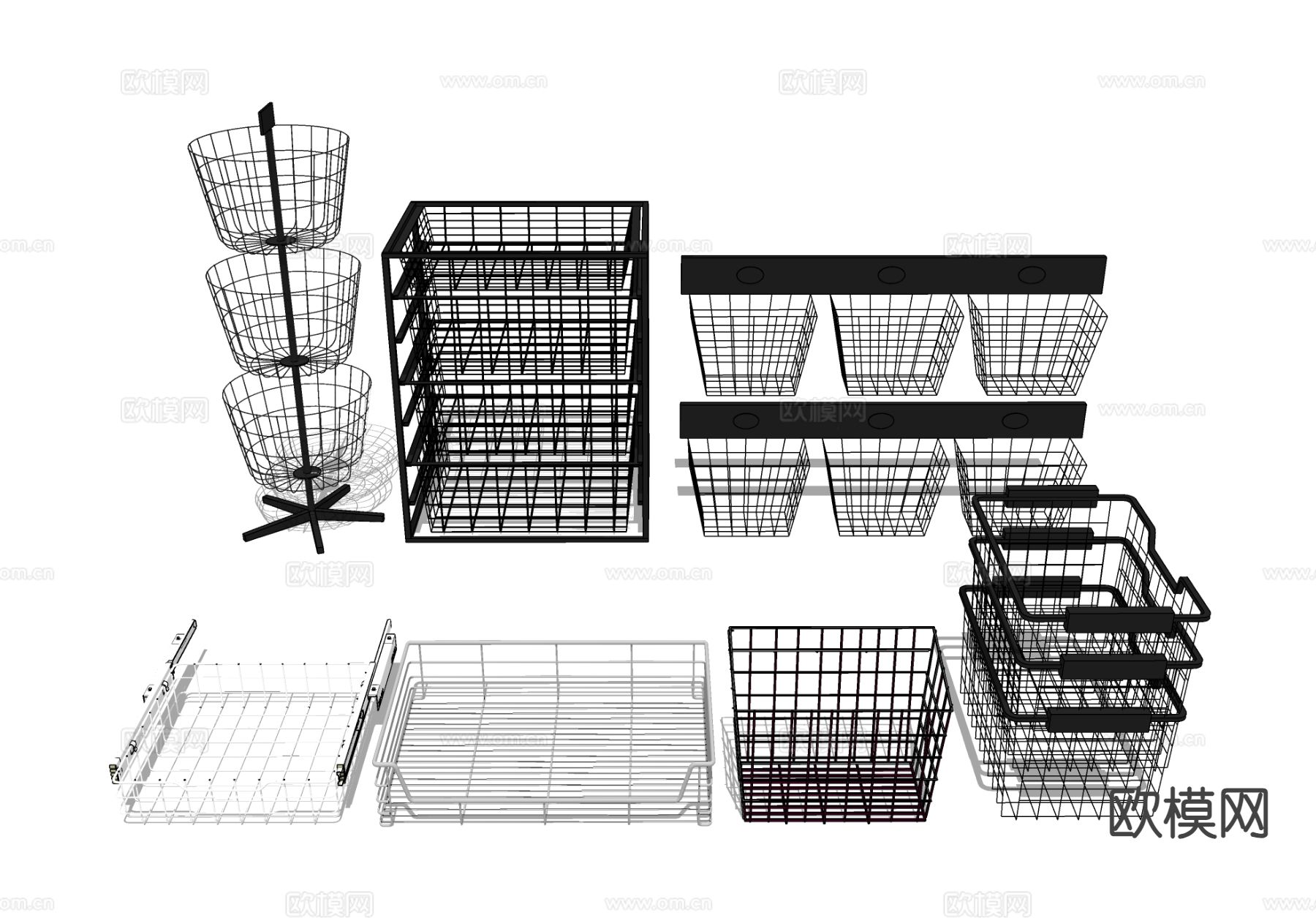铁架篮子 置物架 收纳架su模型