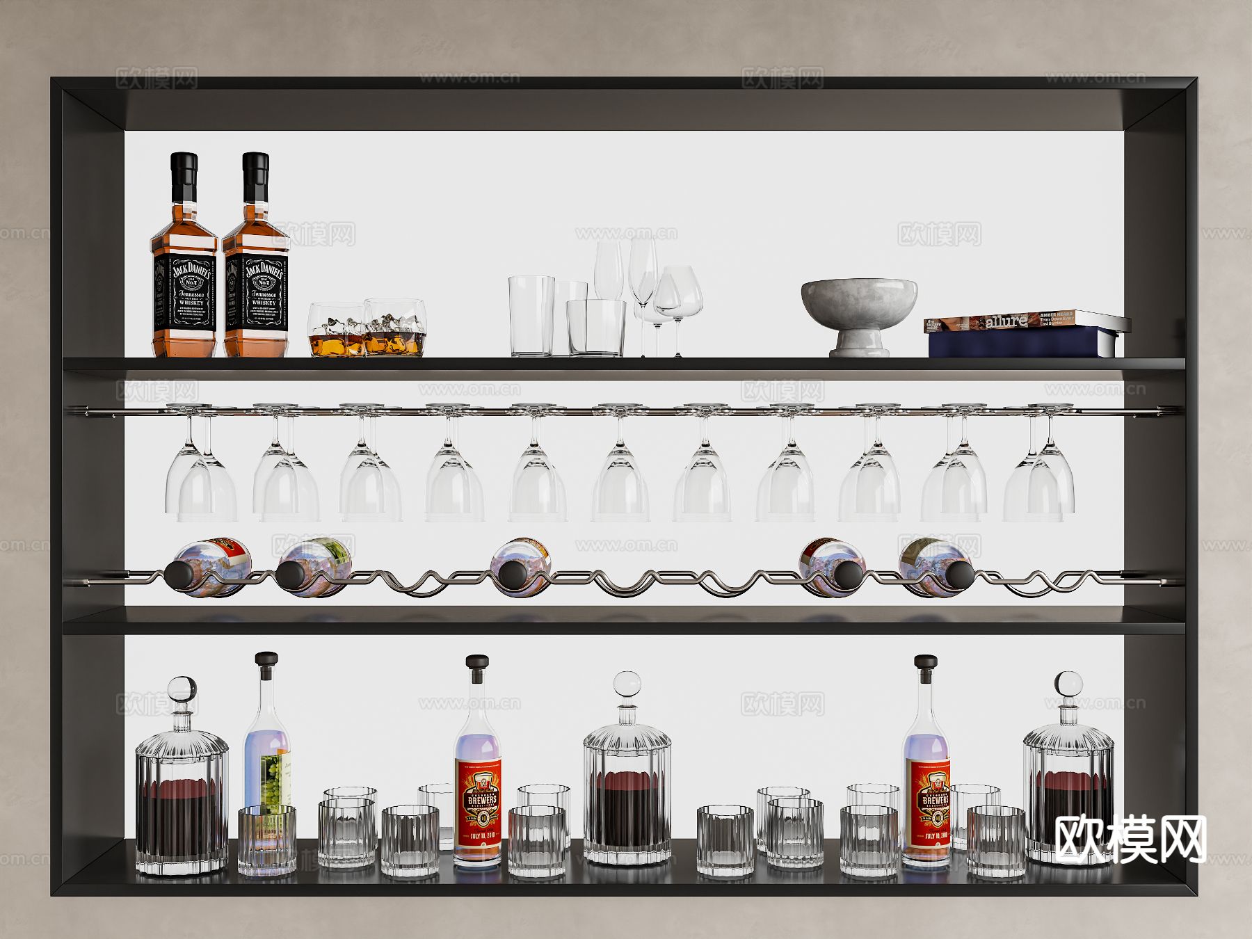 酒杯架 酒杯 洋酒 酒瓶su模型下载（渲染图2）