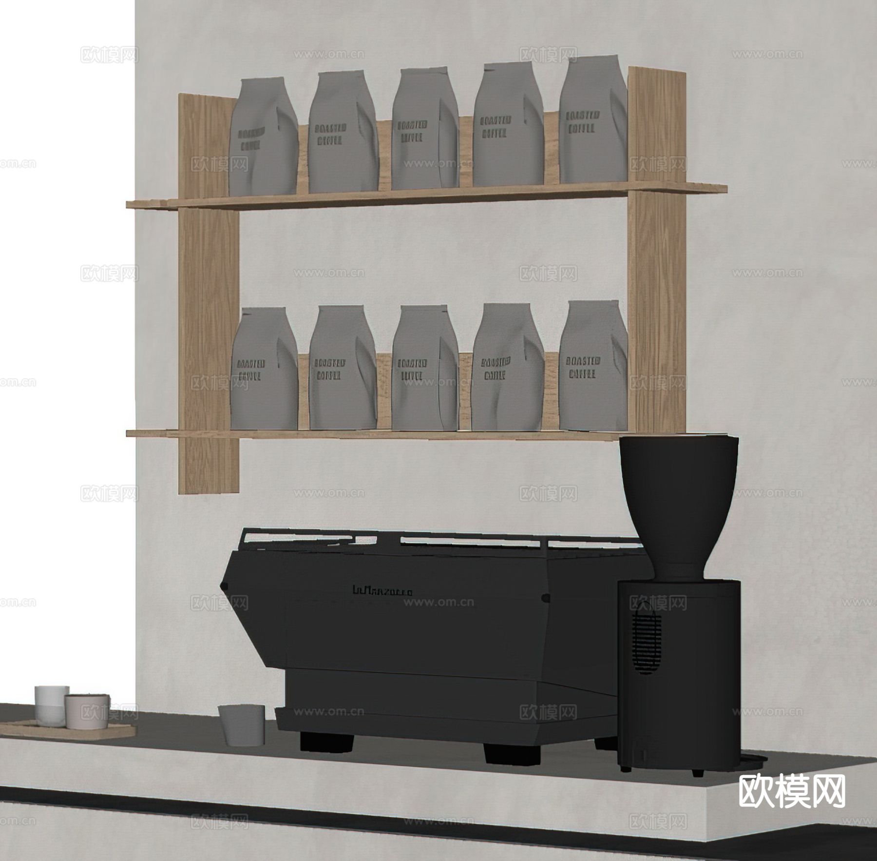 现代咖啡机 咖啡豆 咖啡杯su模型