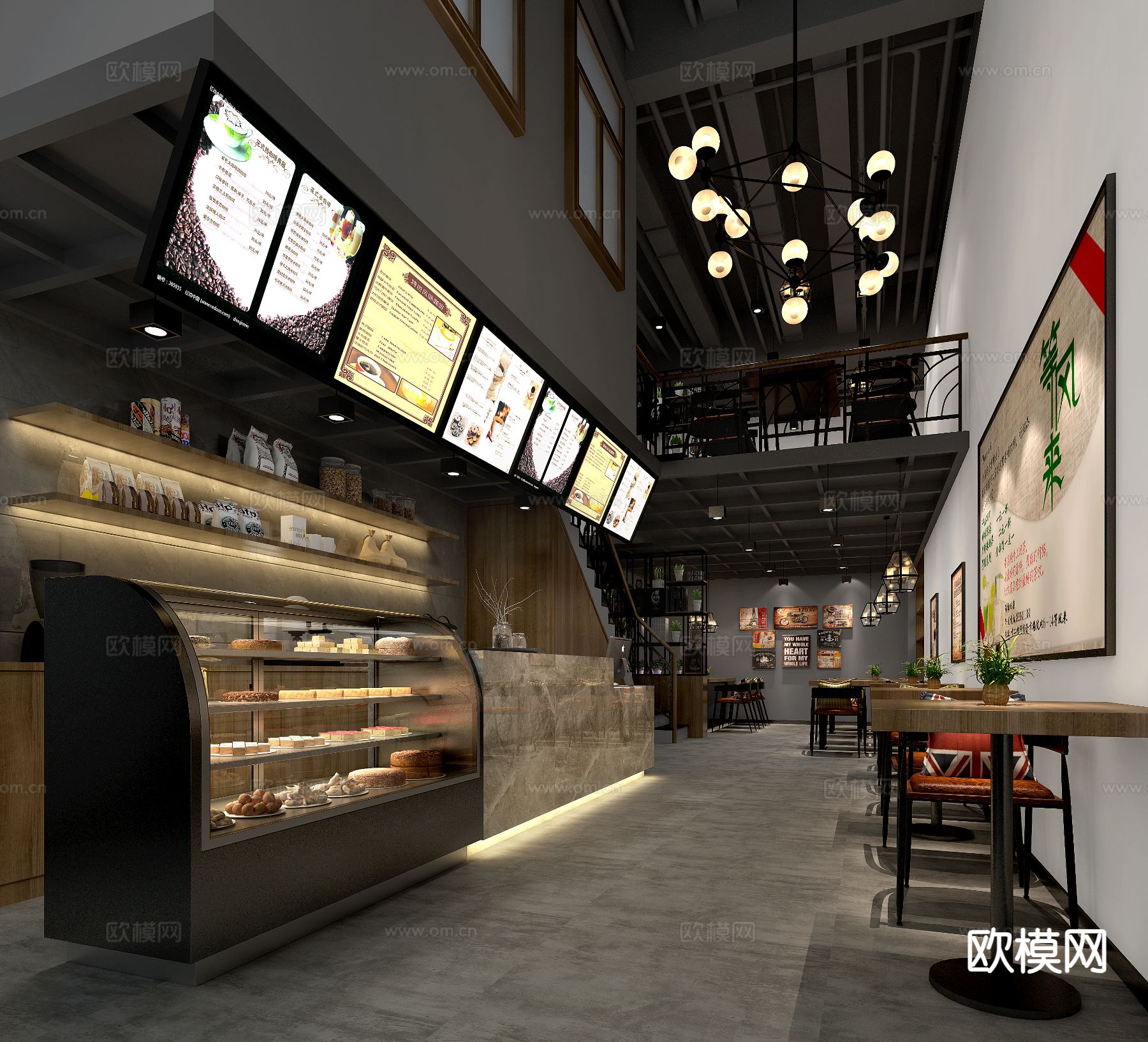 工业风奶茶店3d模型