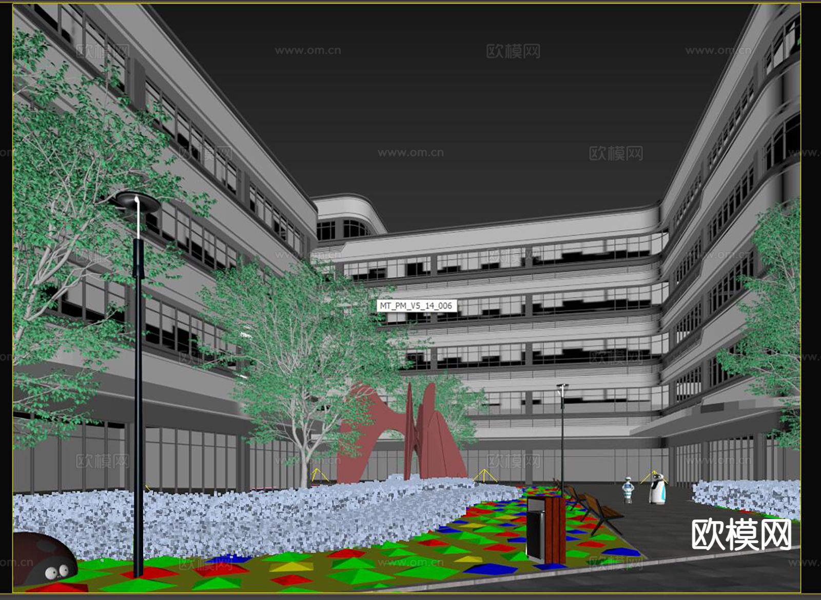 现代办公楼外观 中庭景观3d模型