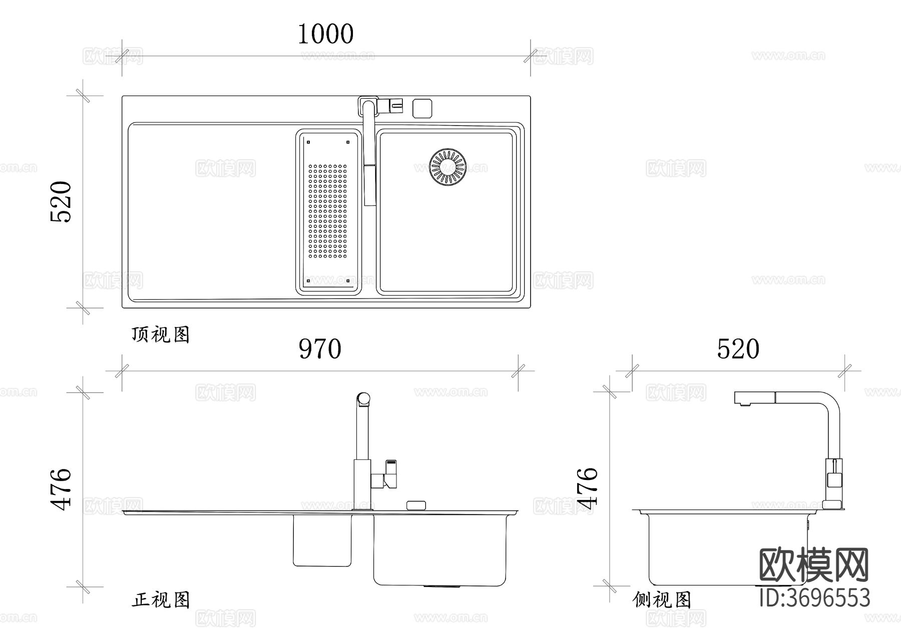 钢质厨房水槽cad大样图