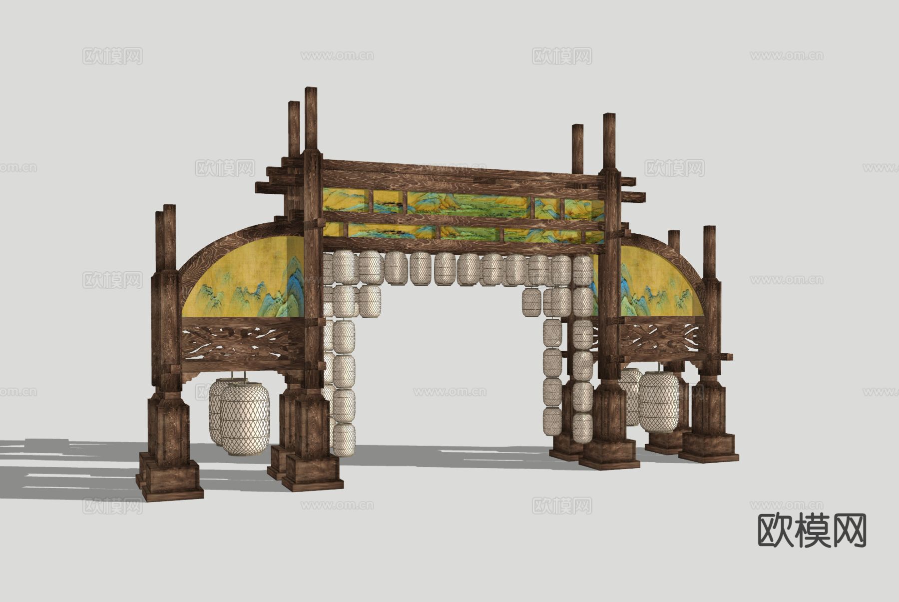 新中式古建牌坊 美陈牌楼 景区门楼3d模型