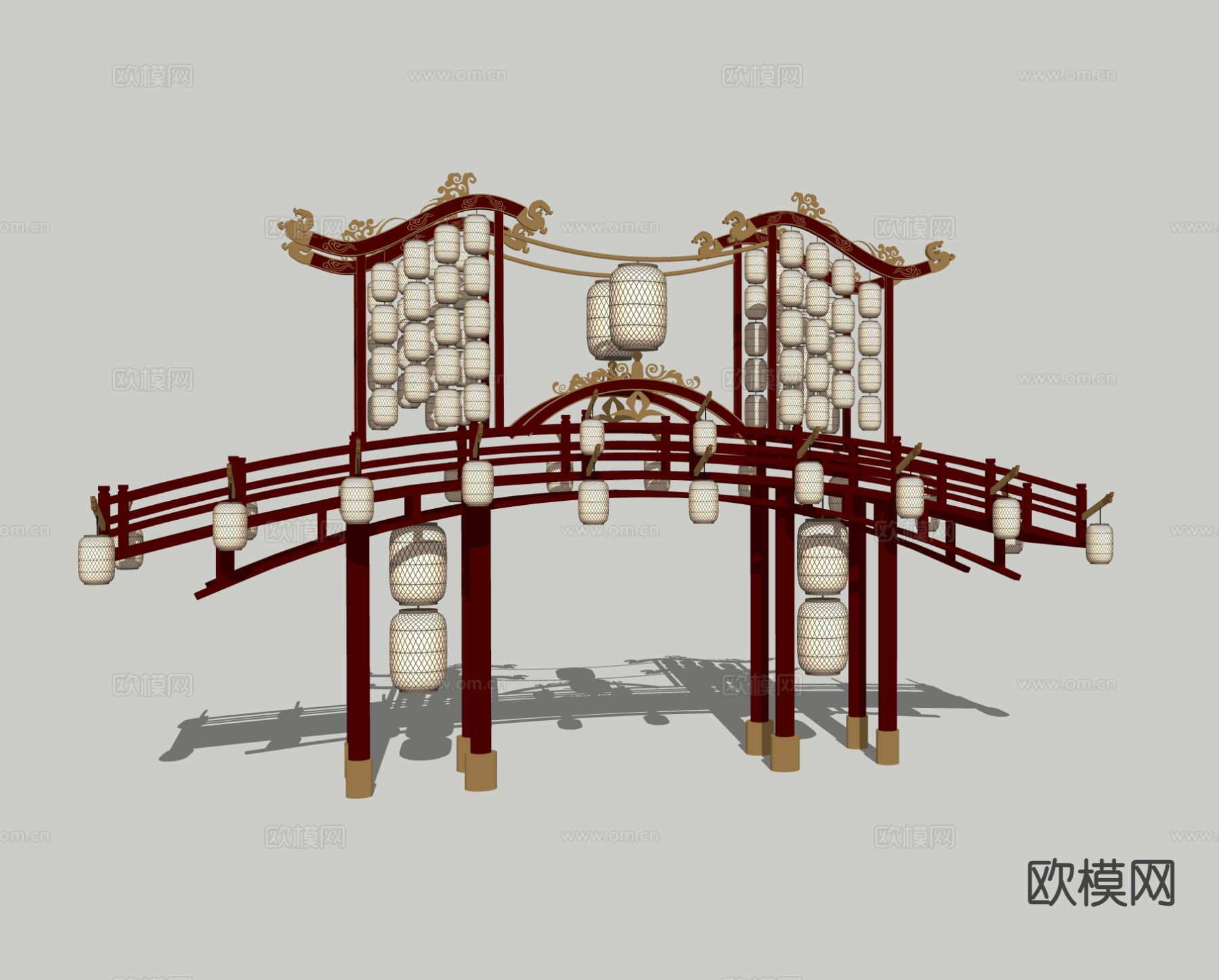 新中式古建牌坊 美陈牌楼 景区门楼su模型