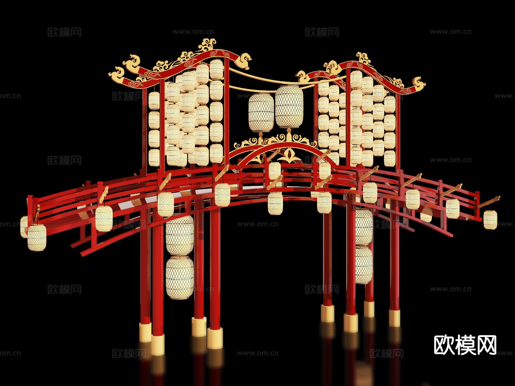 新中式古建牌坊 美陈牌楼 景区门楼3d模型