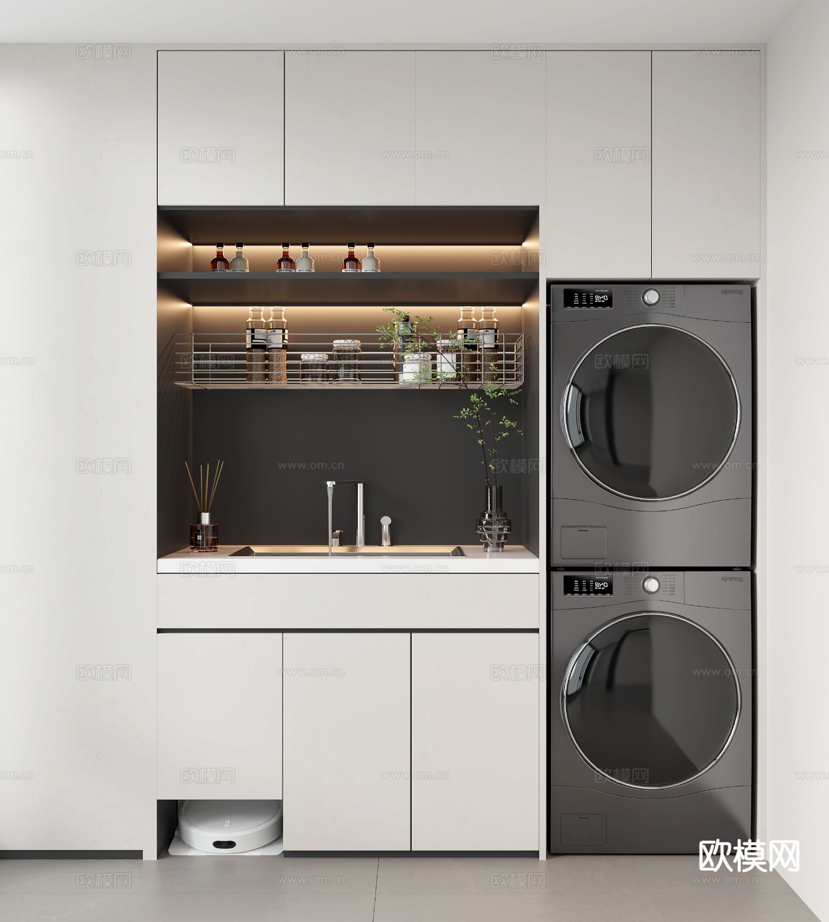 现代洗衣机柜 阳台柜3d模型下载