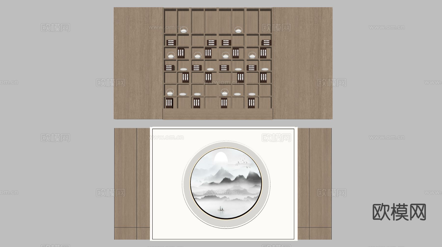 新中式茶室背景墙su模型