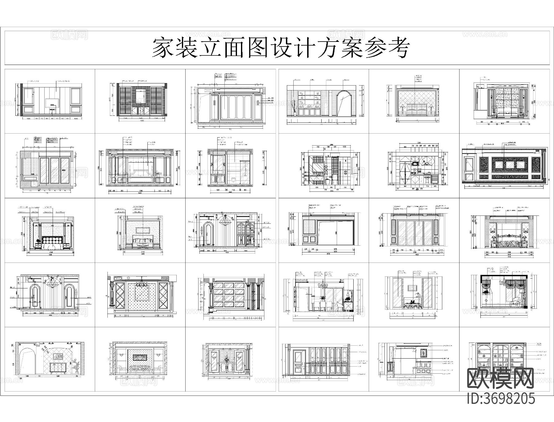 卧室背景墙CAD图库