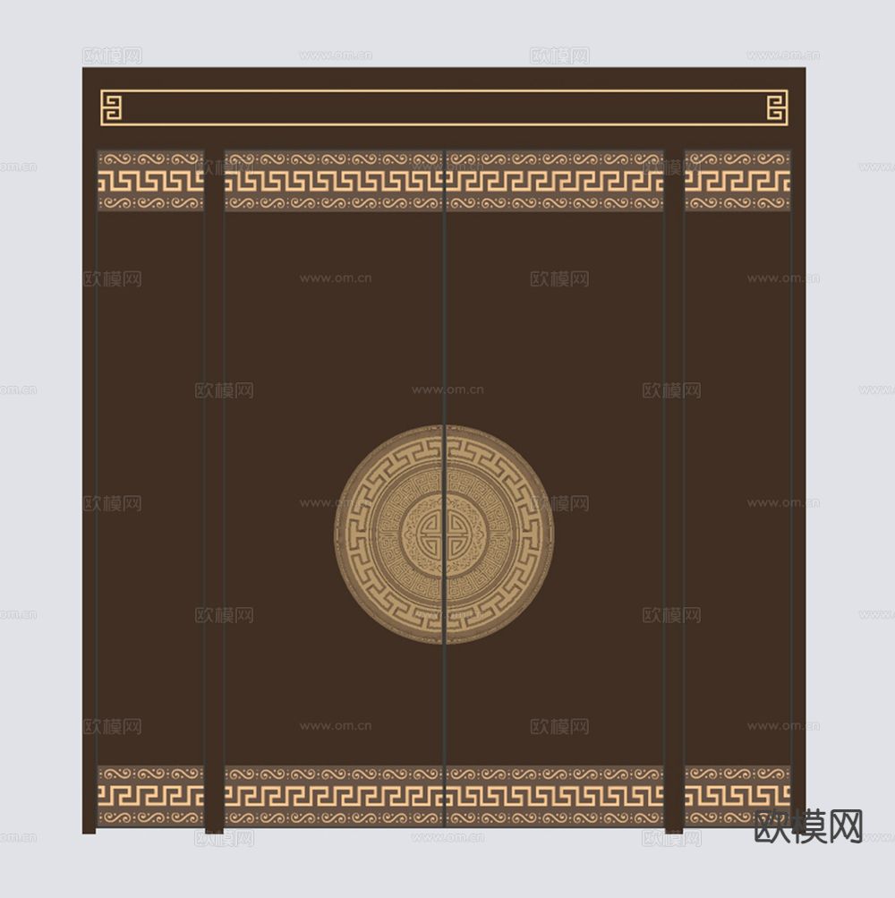 新中式双开门 入户门 铝艺门su模型