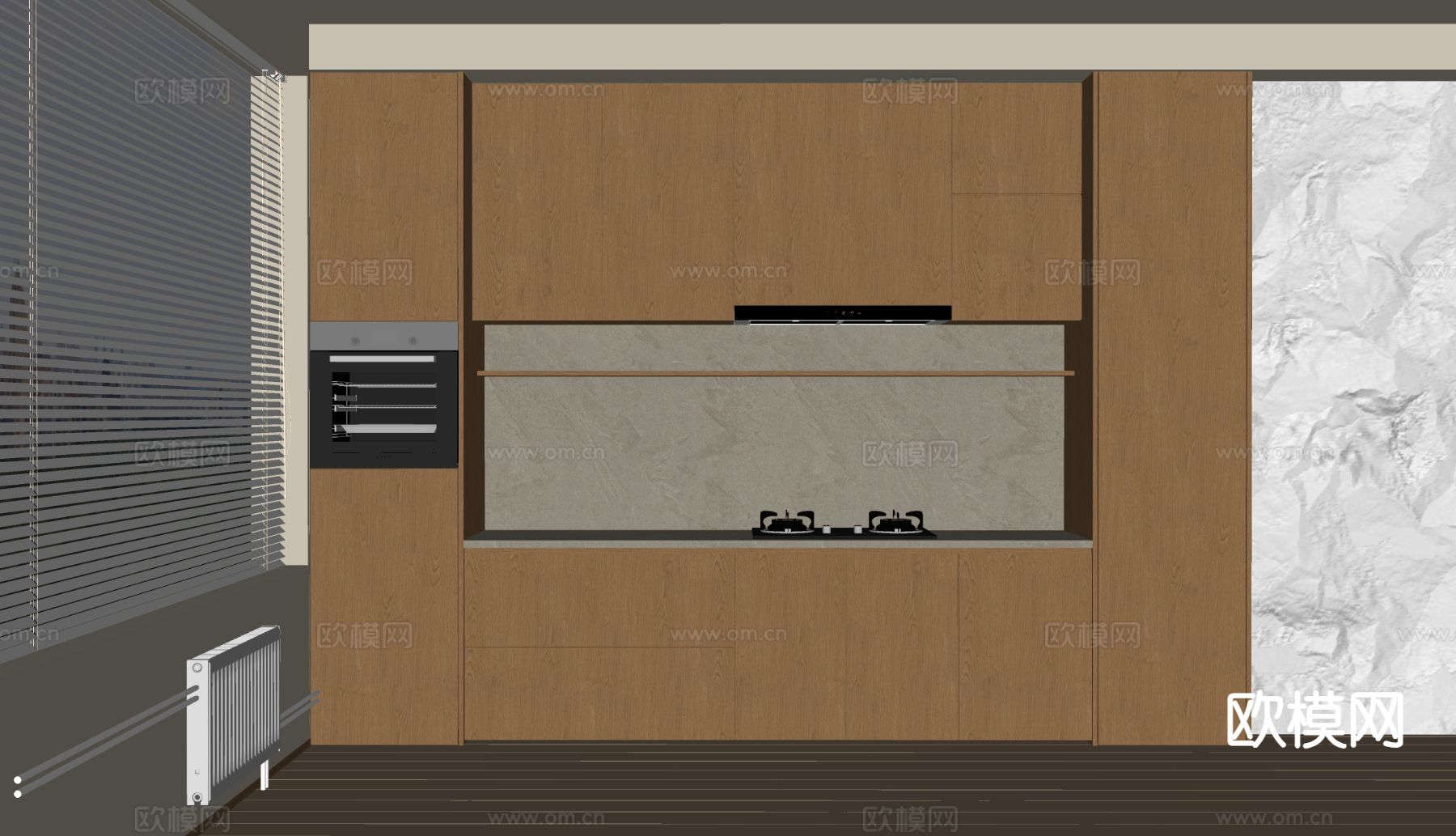 原木风橱柜su模型下载（渲染图1）