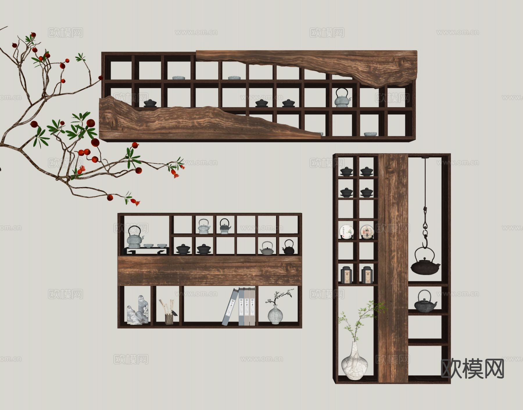 侘寂壁挂式博古架su模型