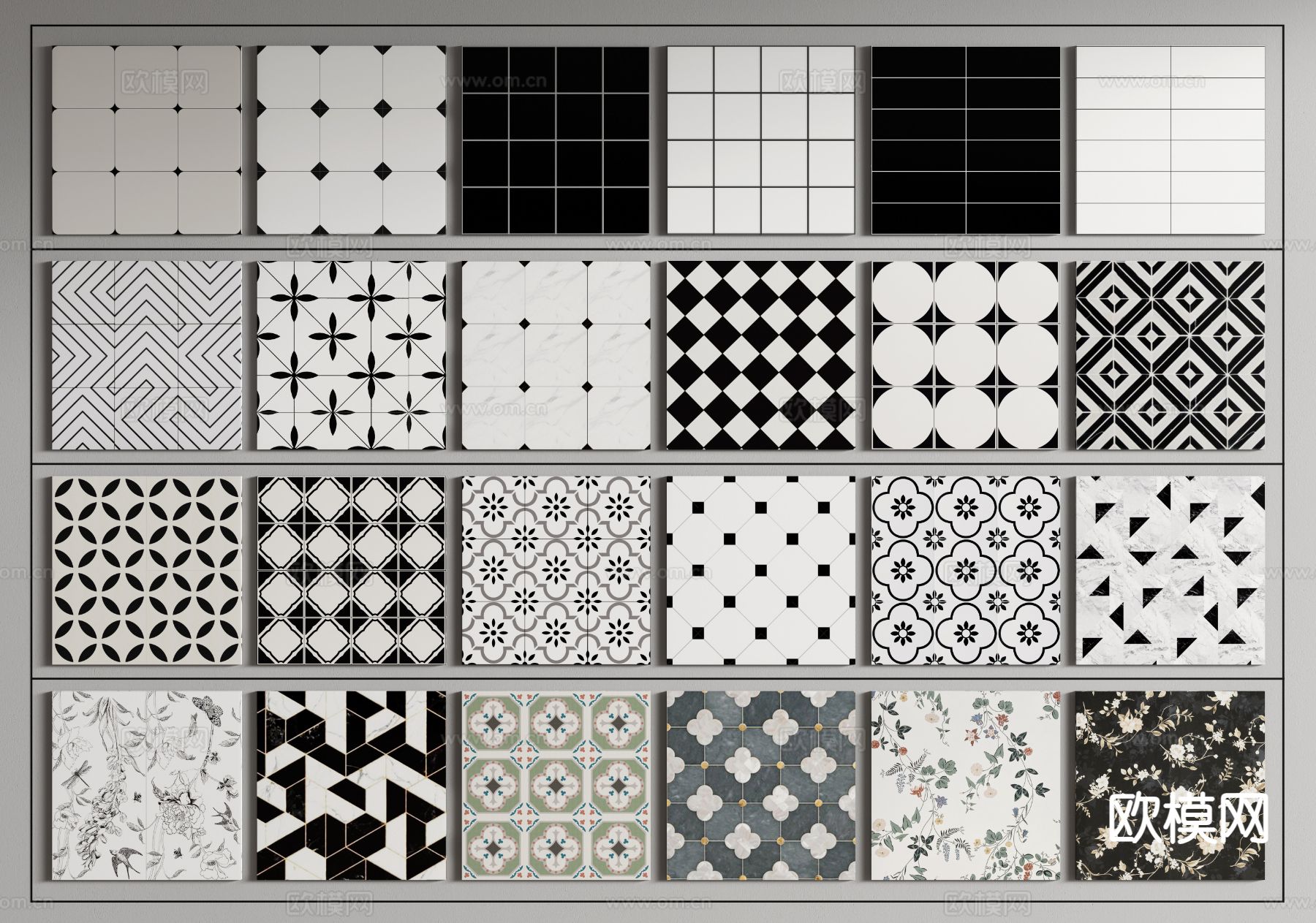 法式复古地砖 花砖 黑白几何瓷砖3d模型