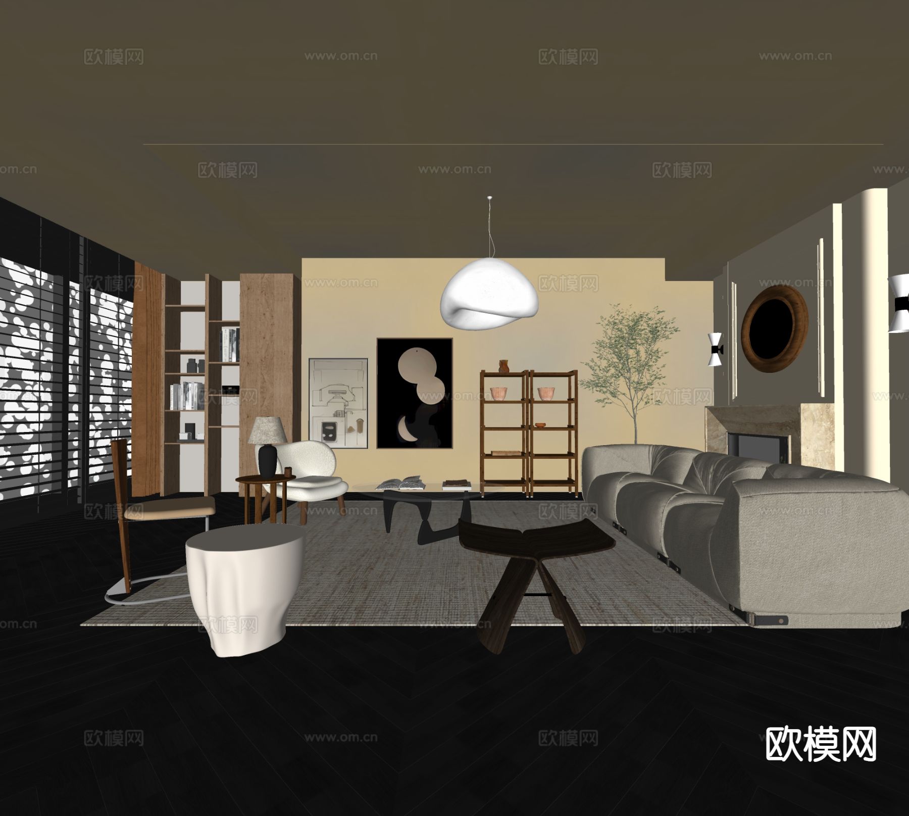 中古风客厅su模型下载（渲染图1）