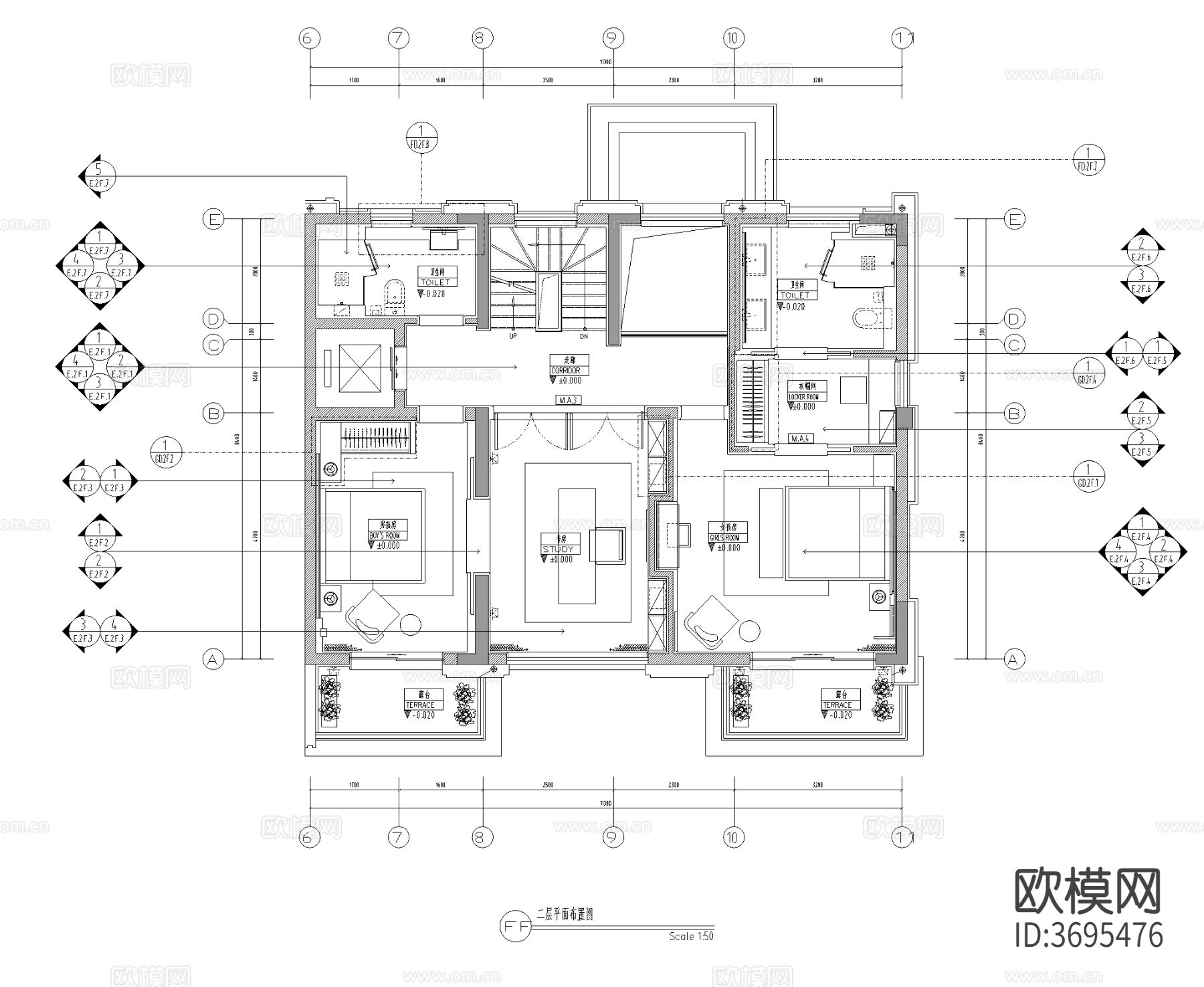 别墅样板间效果图cad施工图