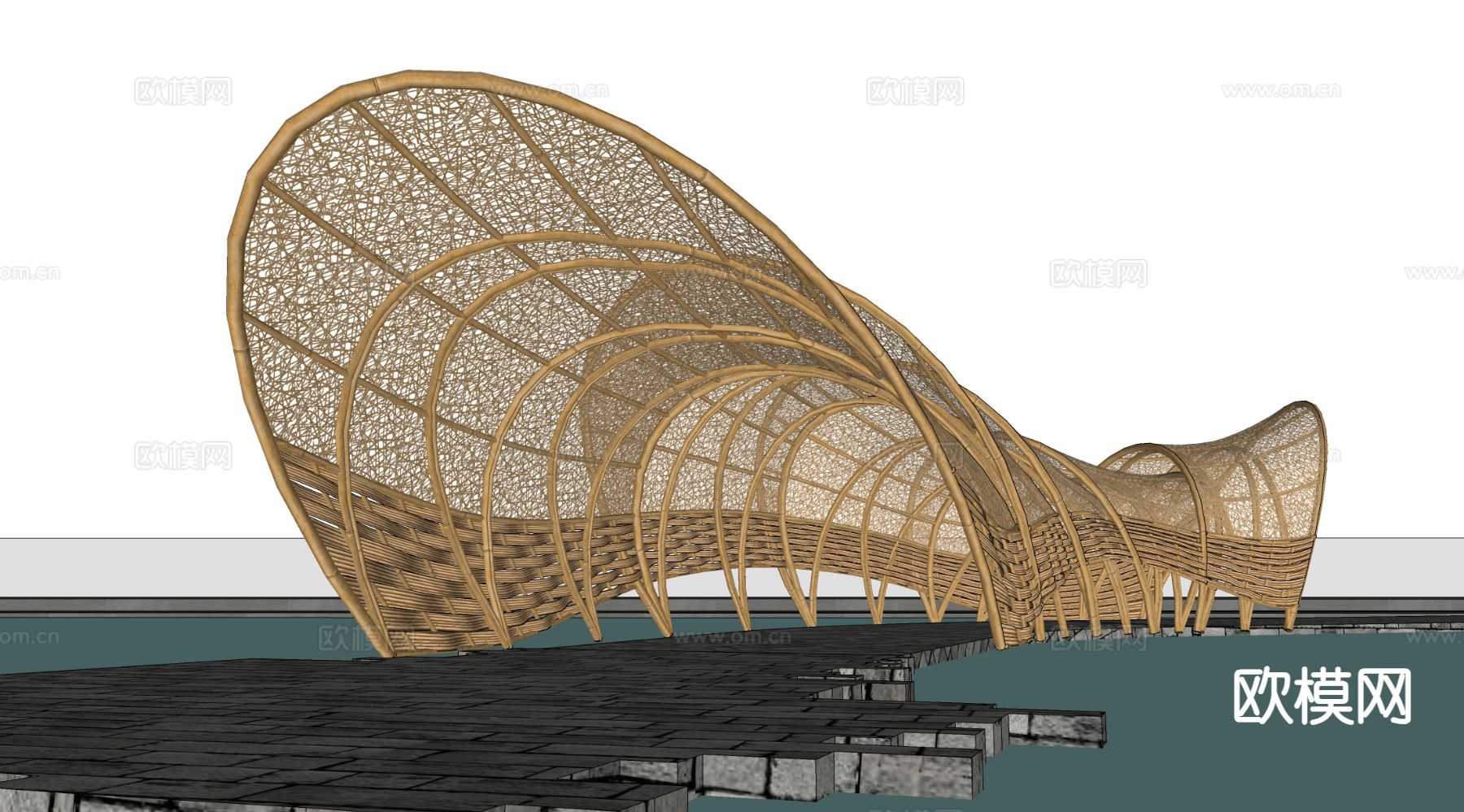 景观廊架 竹编廊架 长廊su模型