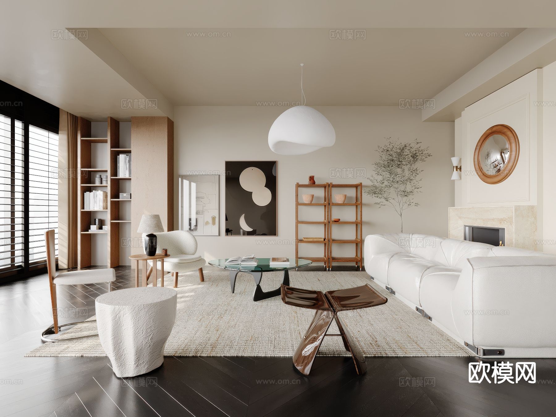 中古风客厅su模型下载（渲染图2）