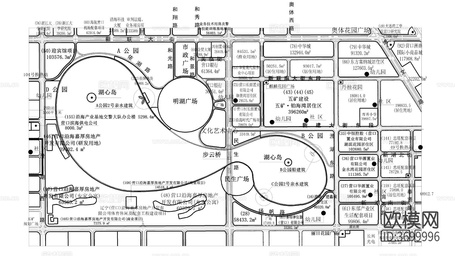 城市地形规划 明湖广场 营口cad施工图