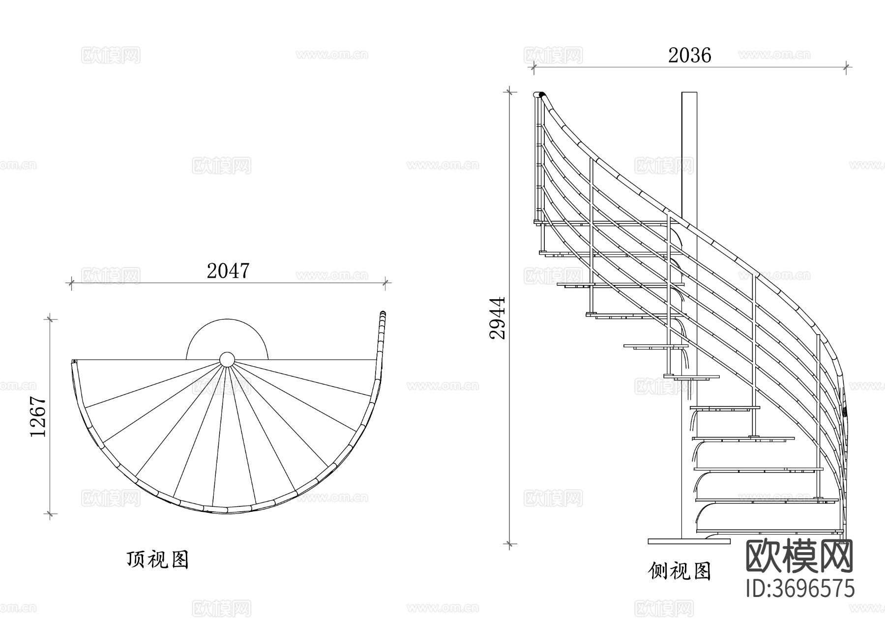 钢质弧形楼梯cad大样图