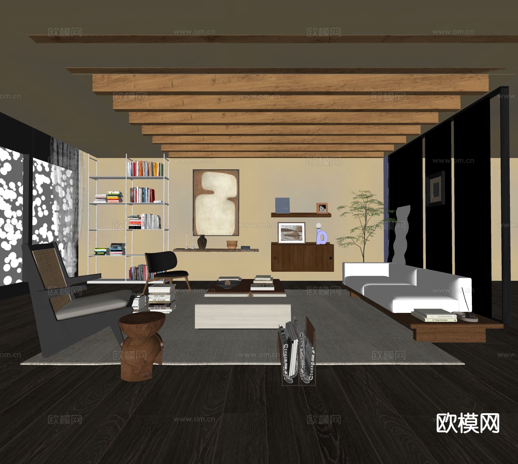 中古风客厅su模型下载（渲染图1）