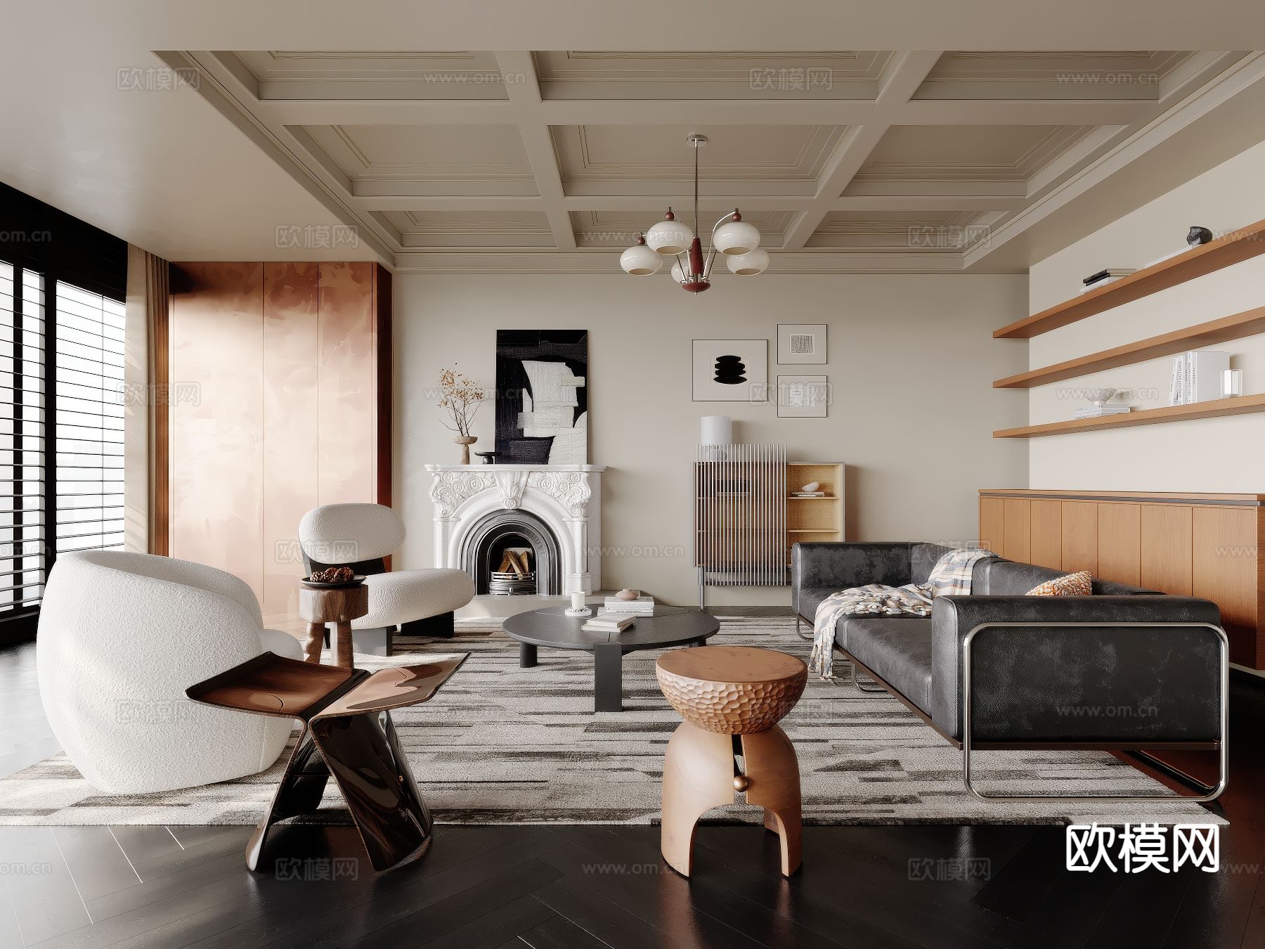 中古风客厅su模型下载（渲染图2）